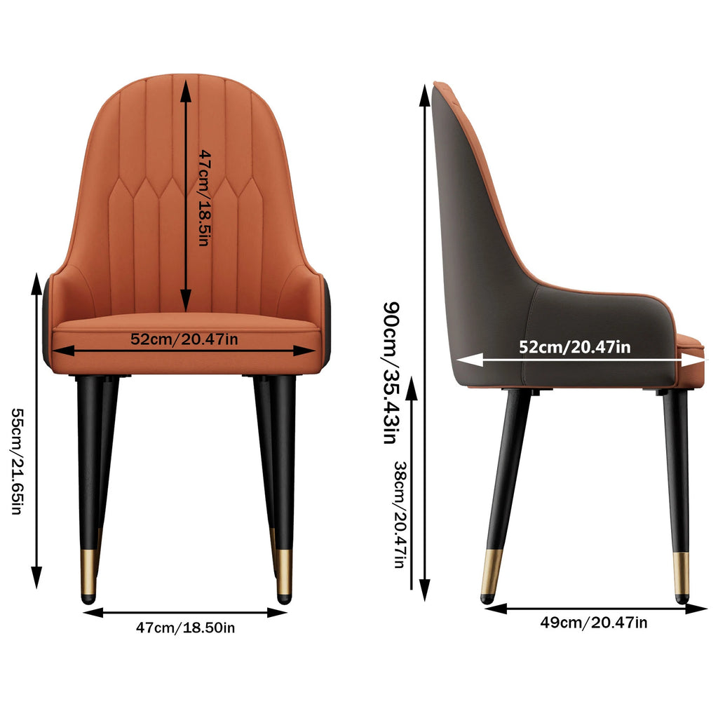 Dimensions of two chairs shown side by side with measurements in centimeters and inches.