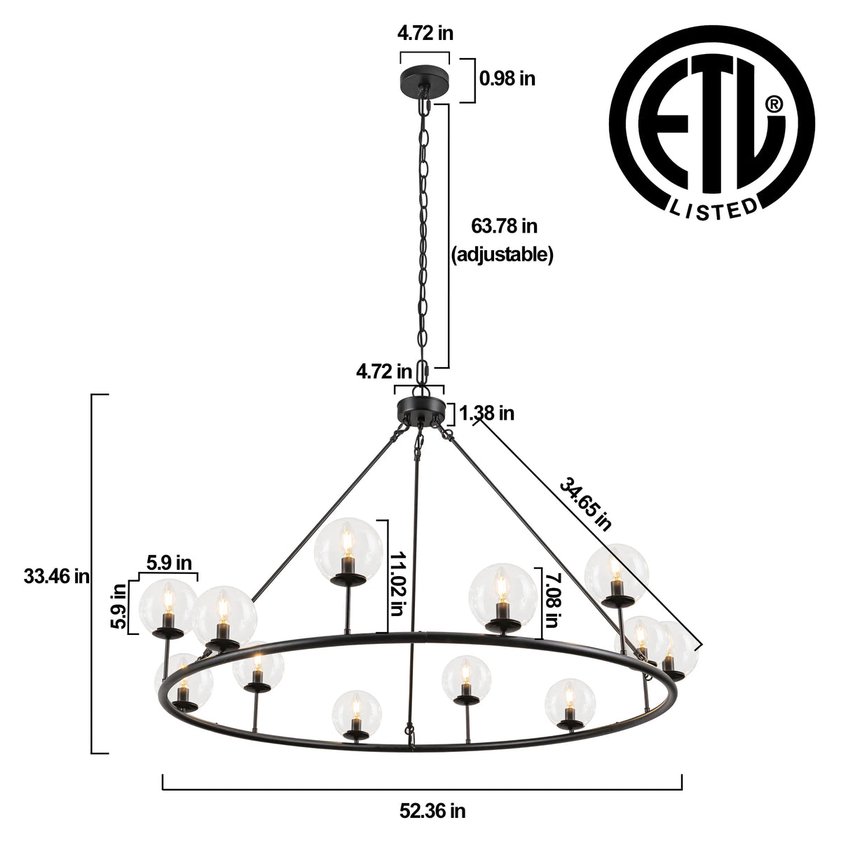 Stonegate Rustic Black High-Ceiling Chandelier