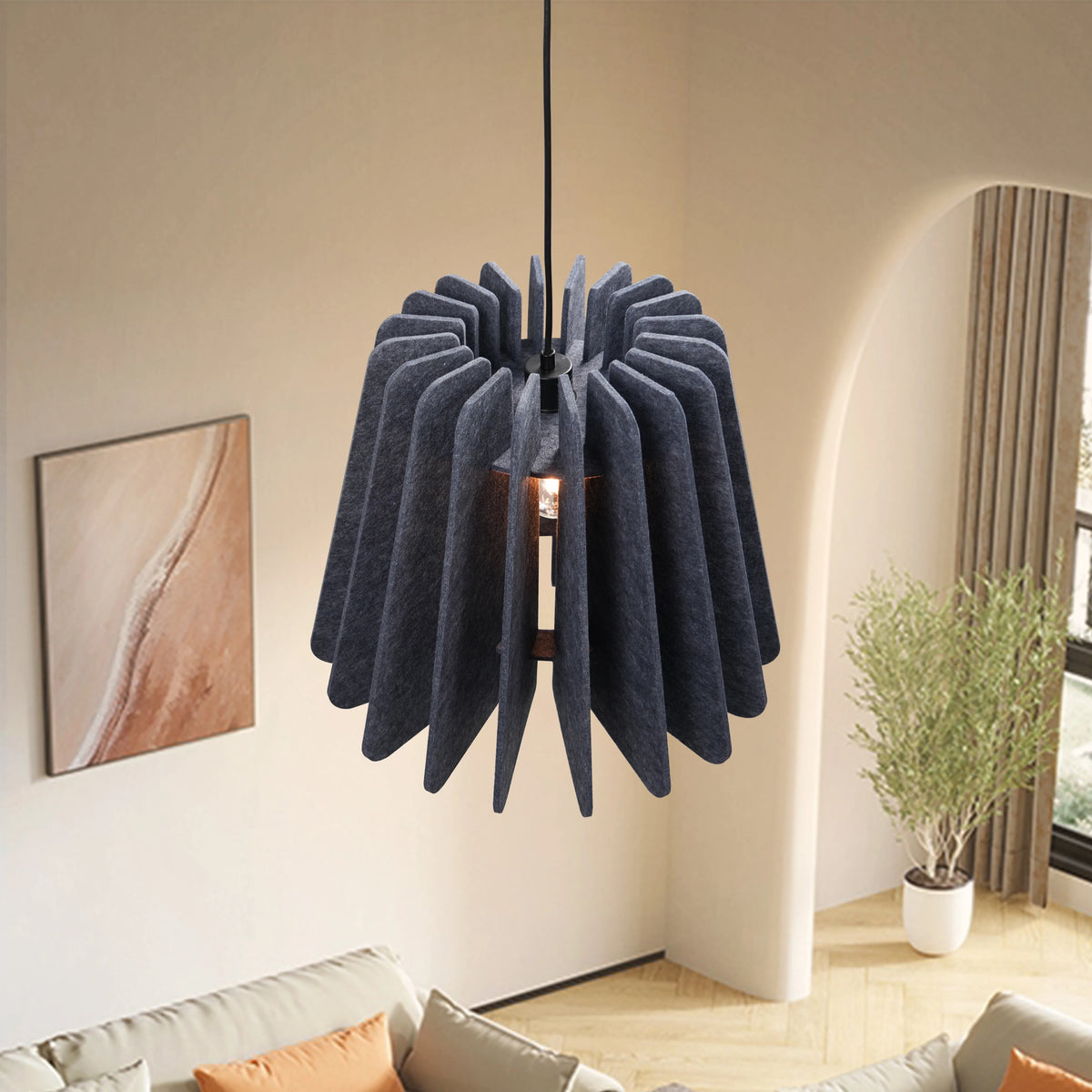 Folded Halo Felt Pendant – Slate