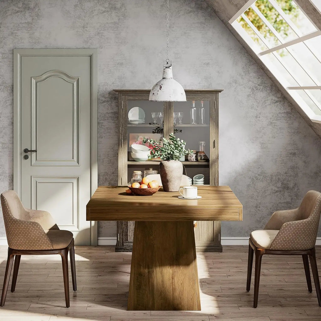 Square Dining Table with Pedestal Base