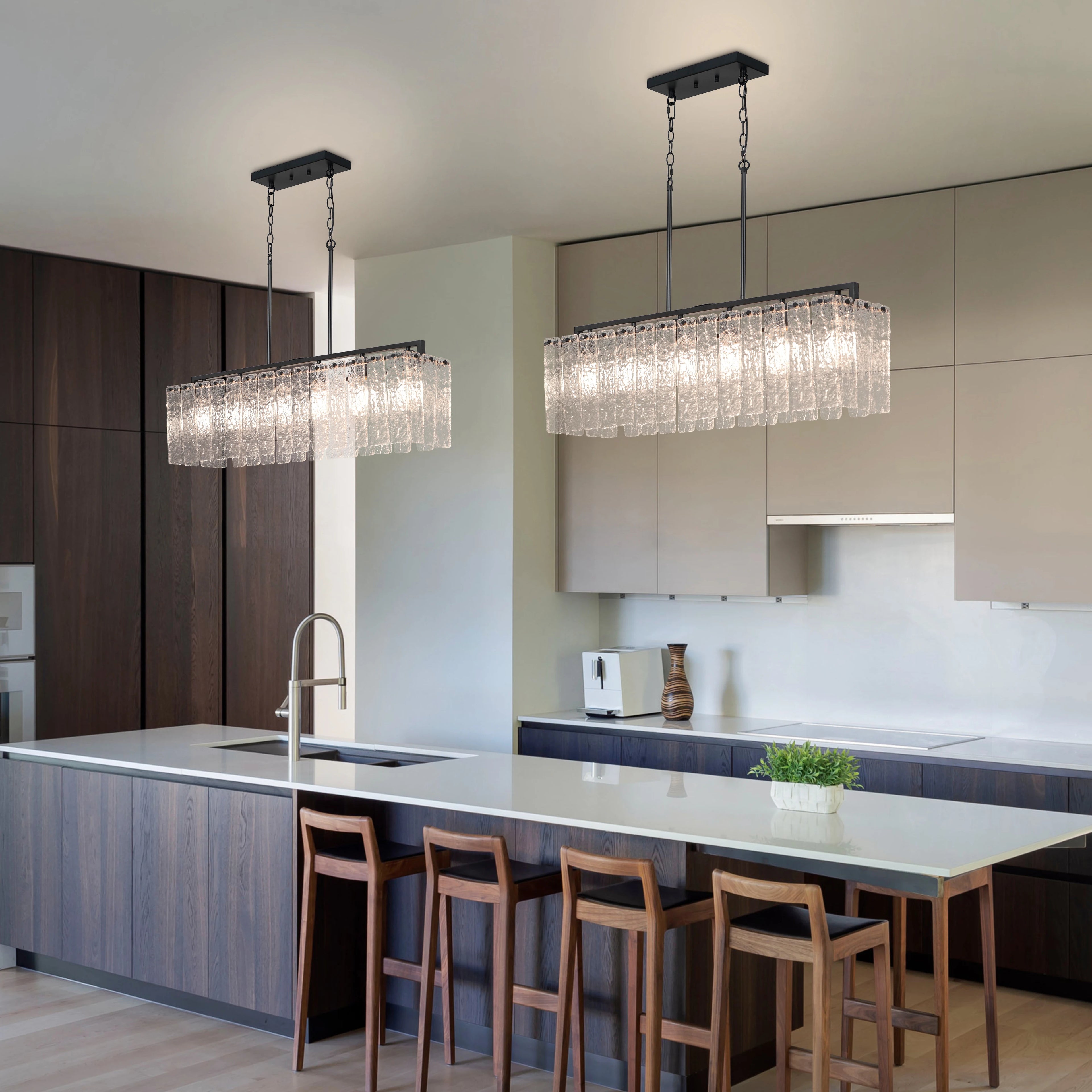 Rivelle 37-Inch Ripple-Glass Linear Chandelier