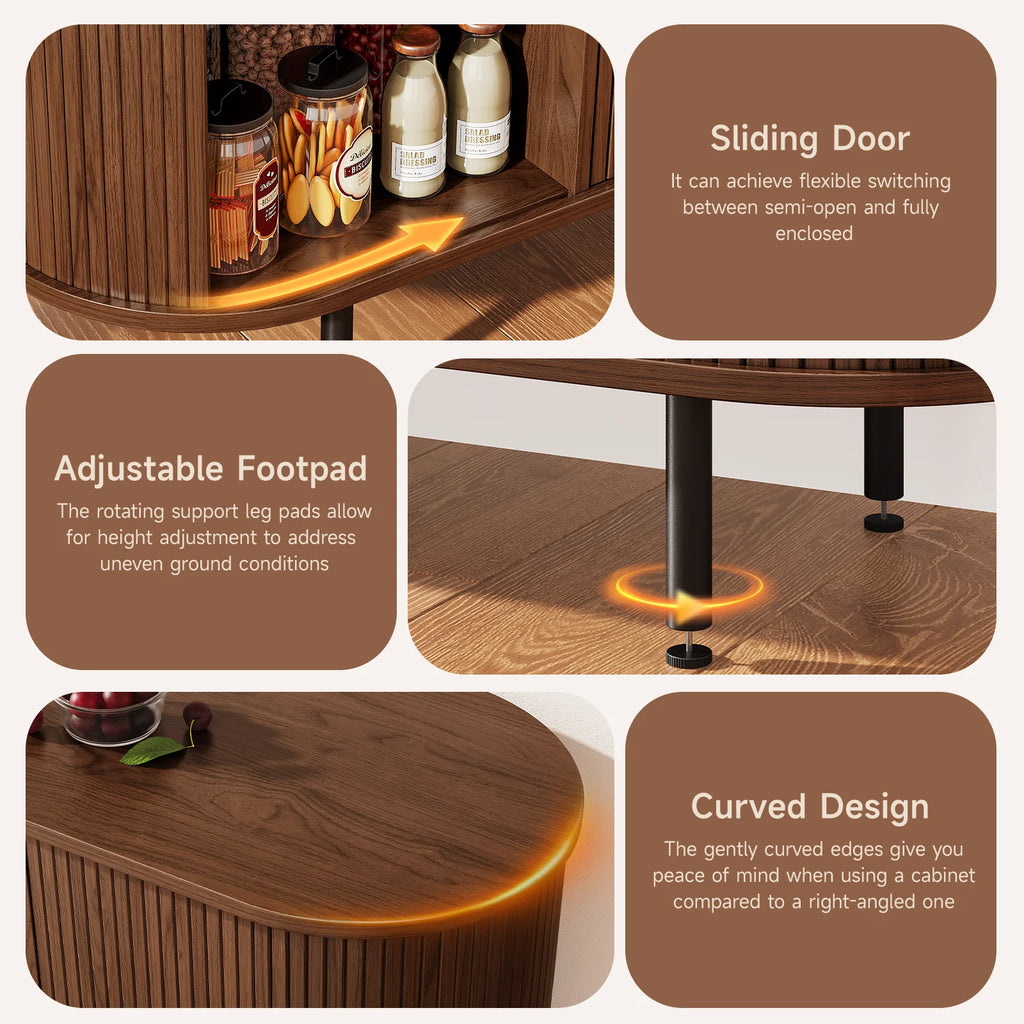 Cindersong details showing curved sliding doors, adjustable foot pads and rounded edges
