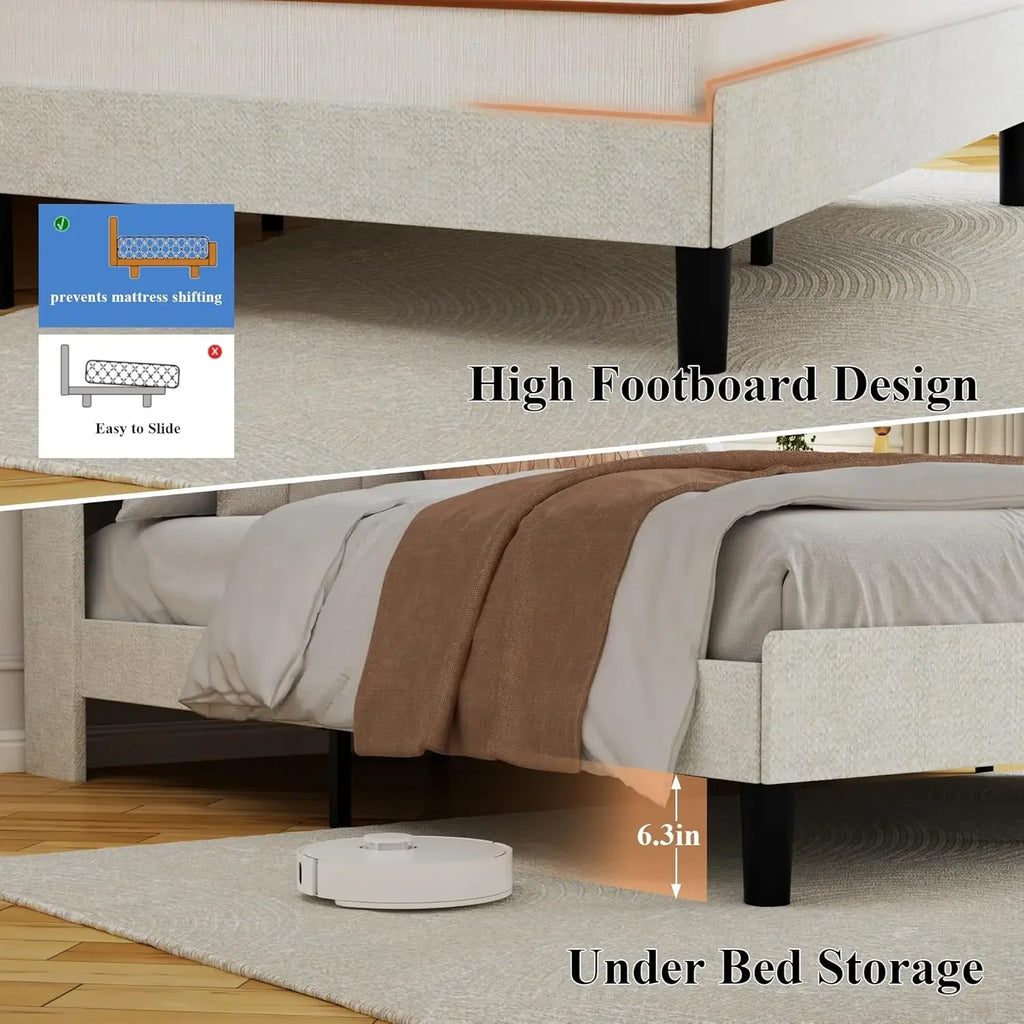 Bellorie upholstered footboard and 6.3-inch under-bed clearance graphic