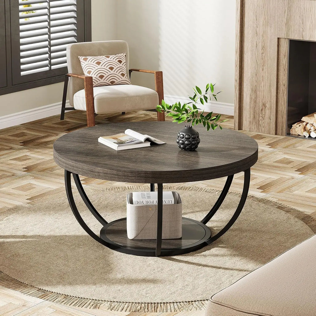 Harper Round Coffee Table with Storage Shelf