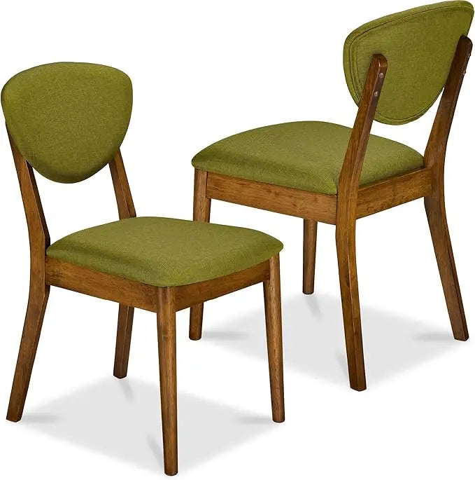 Mid-Century Upholstered Wood Dining Chairs – Set of 2