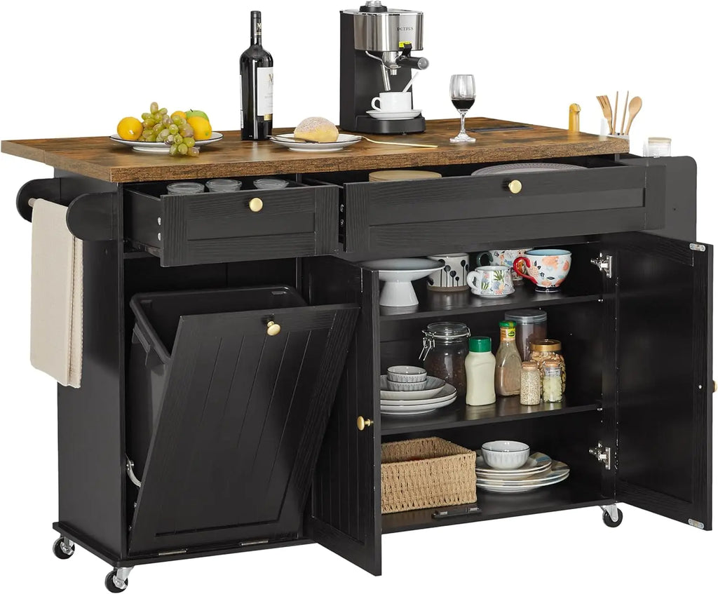 Juniperhalo Rolling Kitchen Island with Power Outlet
