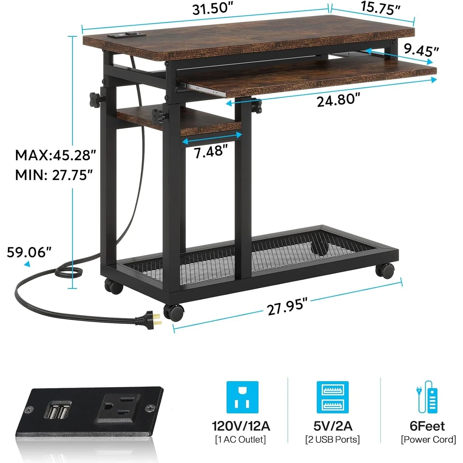 Bennett Adjustable Rolling Laptop Desk