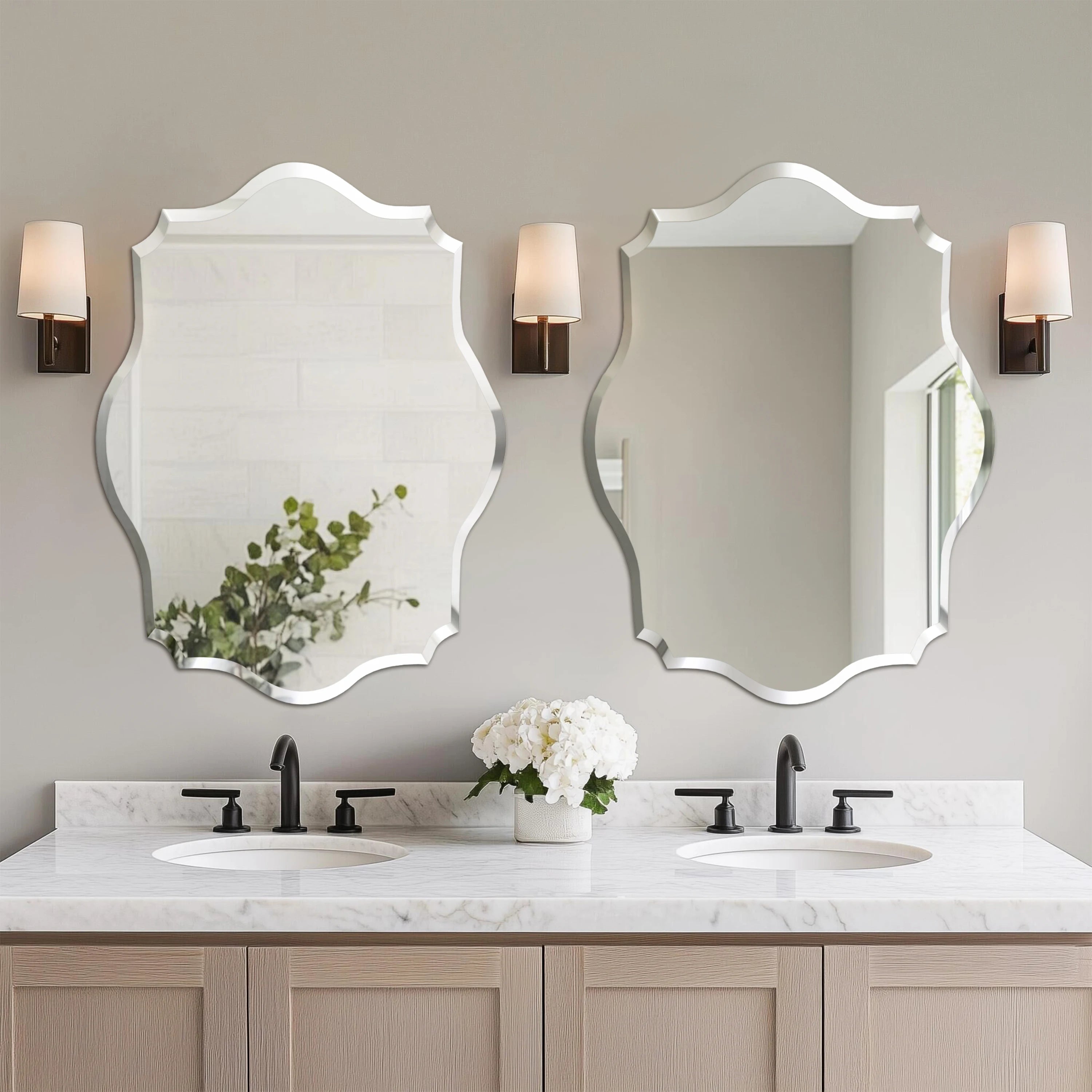 Scalloped Frameless Beveled Wall Mirror