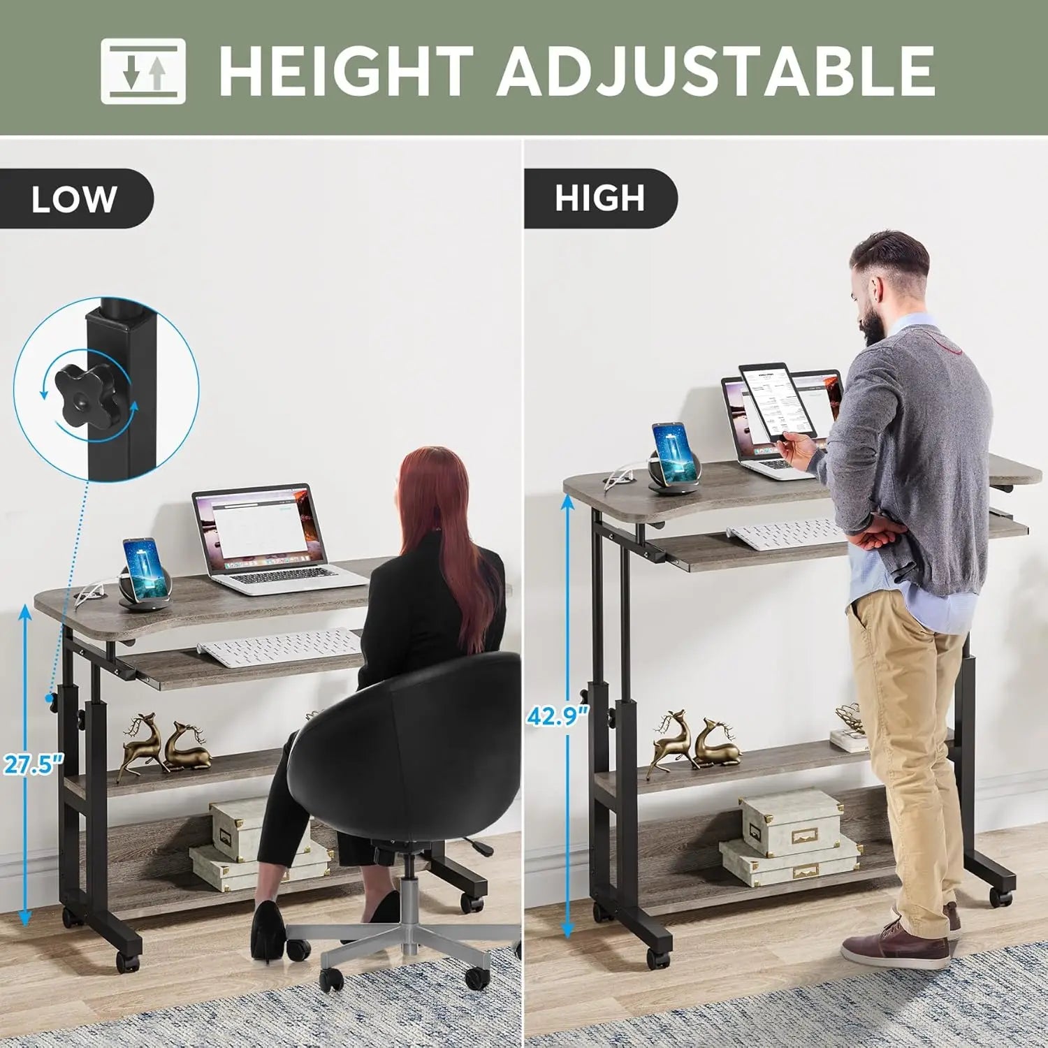 Elmont Adjustable Rolling Side Desk