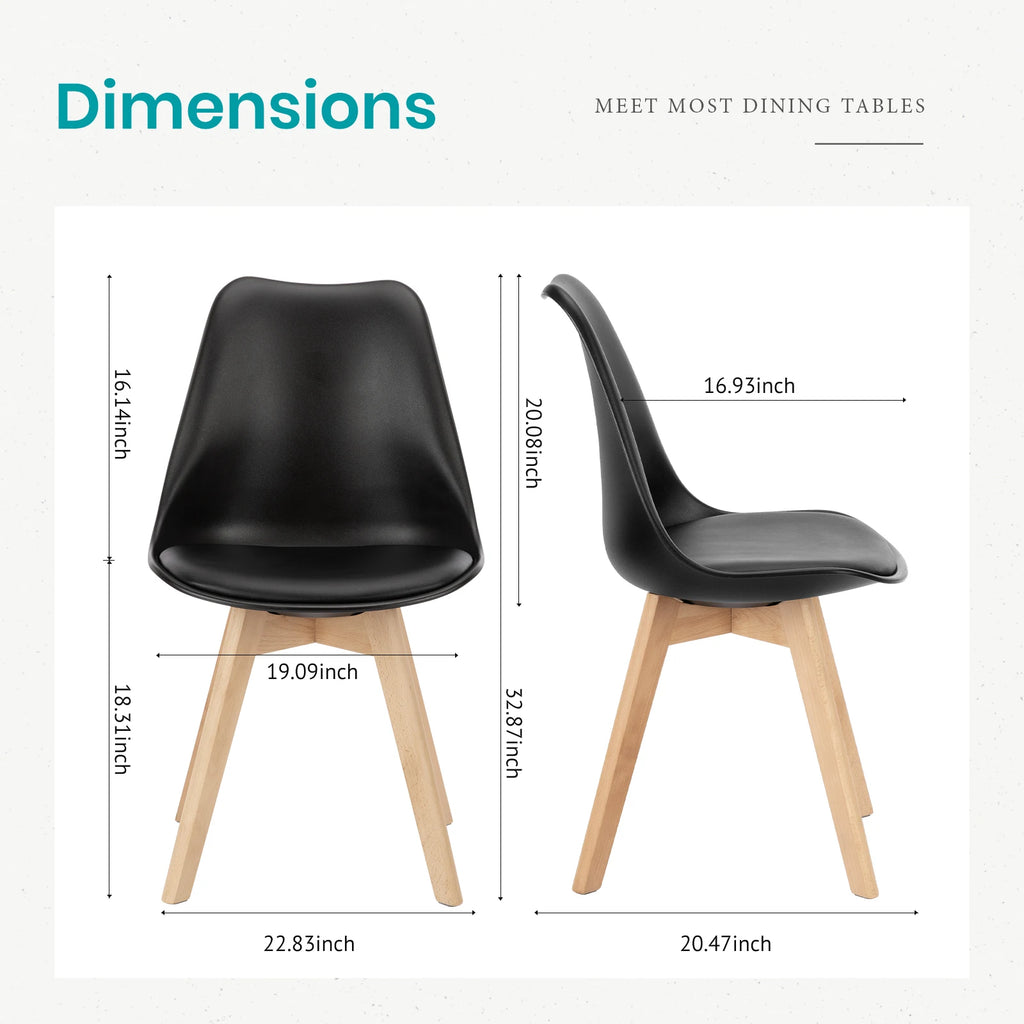 Black chairs with dimensions labeled on a white background