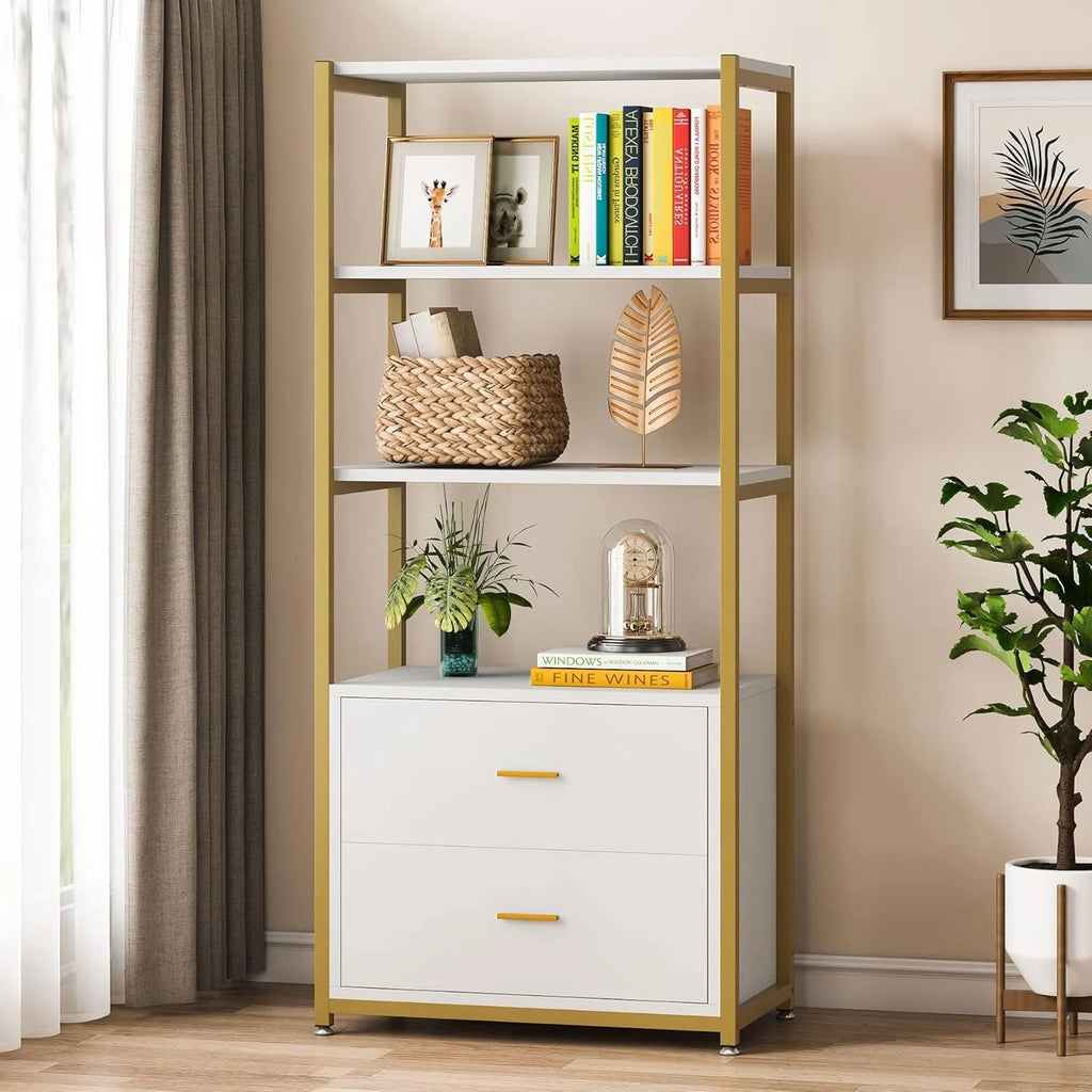 Lana Gold & White Etagere Bookcase