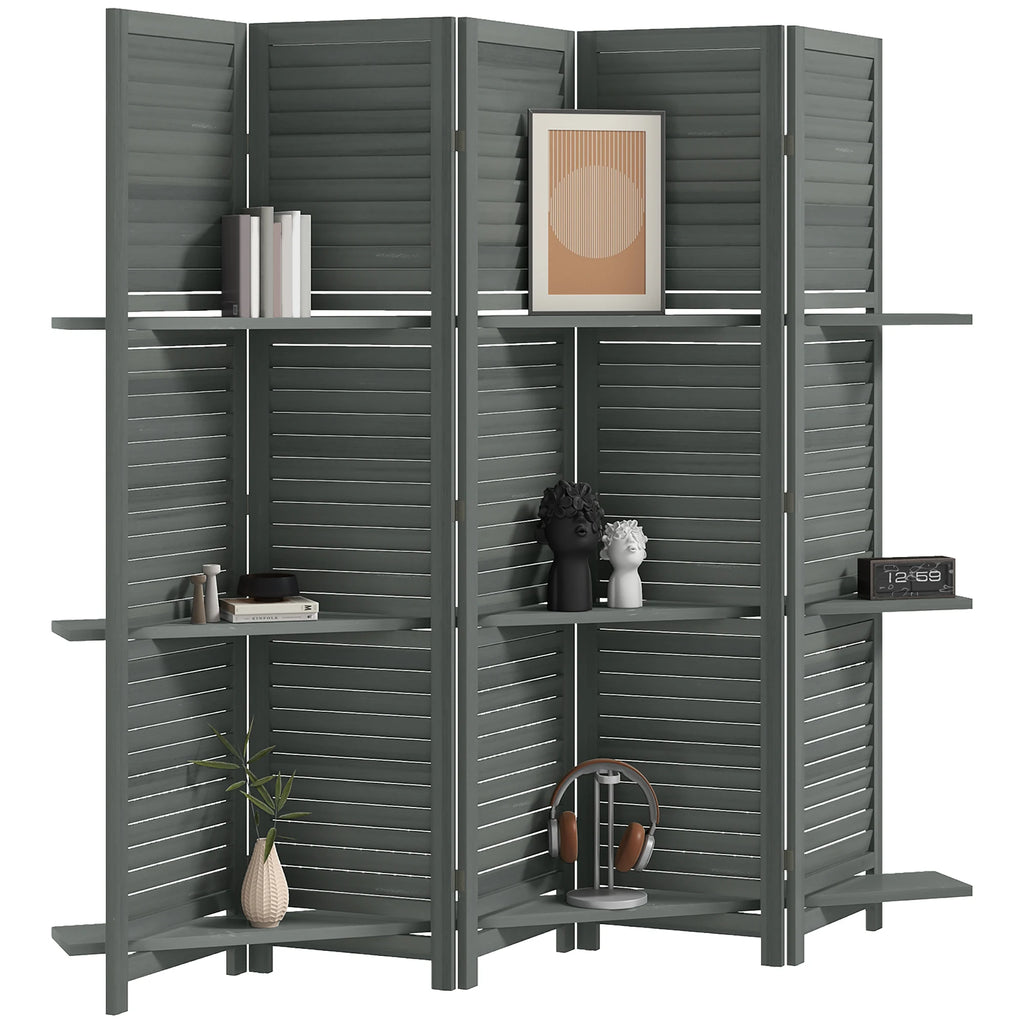 Sleekfold Room Divider with Shelves – Gray
