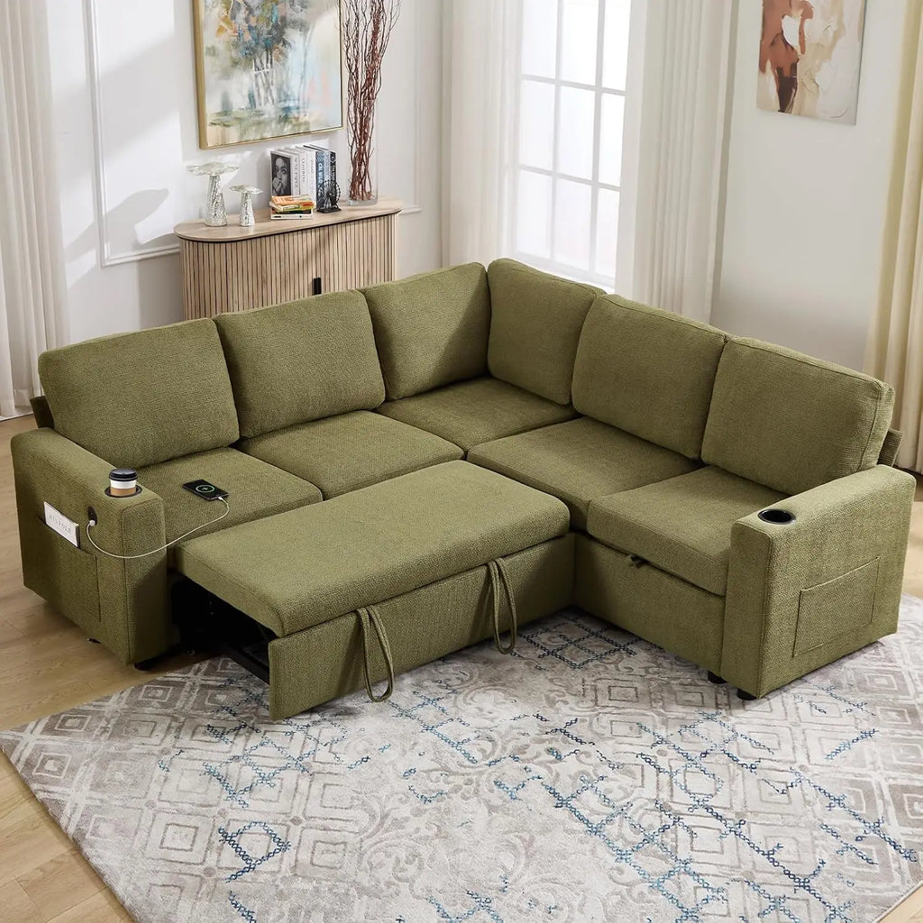 Tovelle Green corner sleeper sectional with pull-out extension