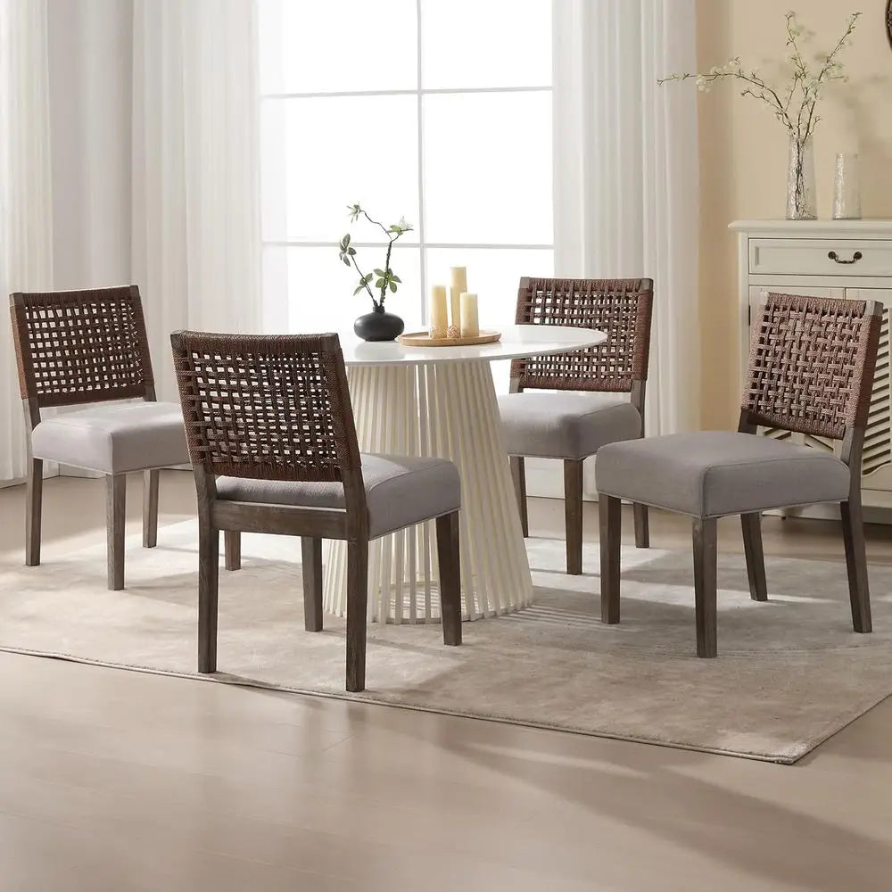 Arden Woven Back Upholstered Dining Chairs – Set of 4