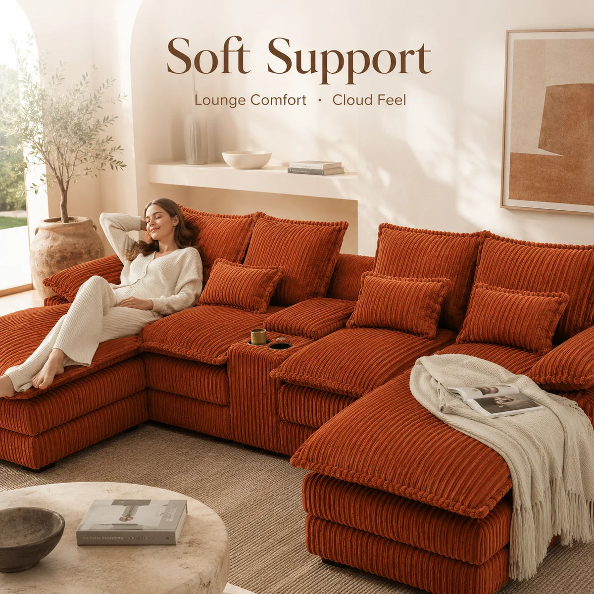 Wynterford 120-Inch 5-Piece Corduroy Sectional with Console
