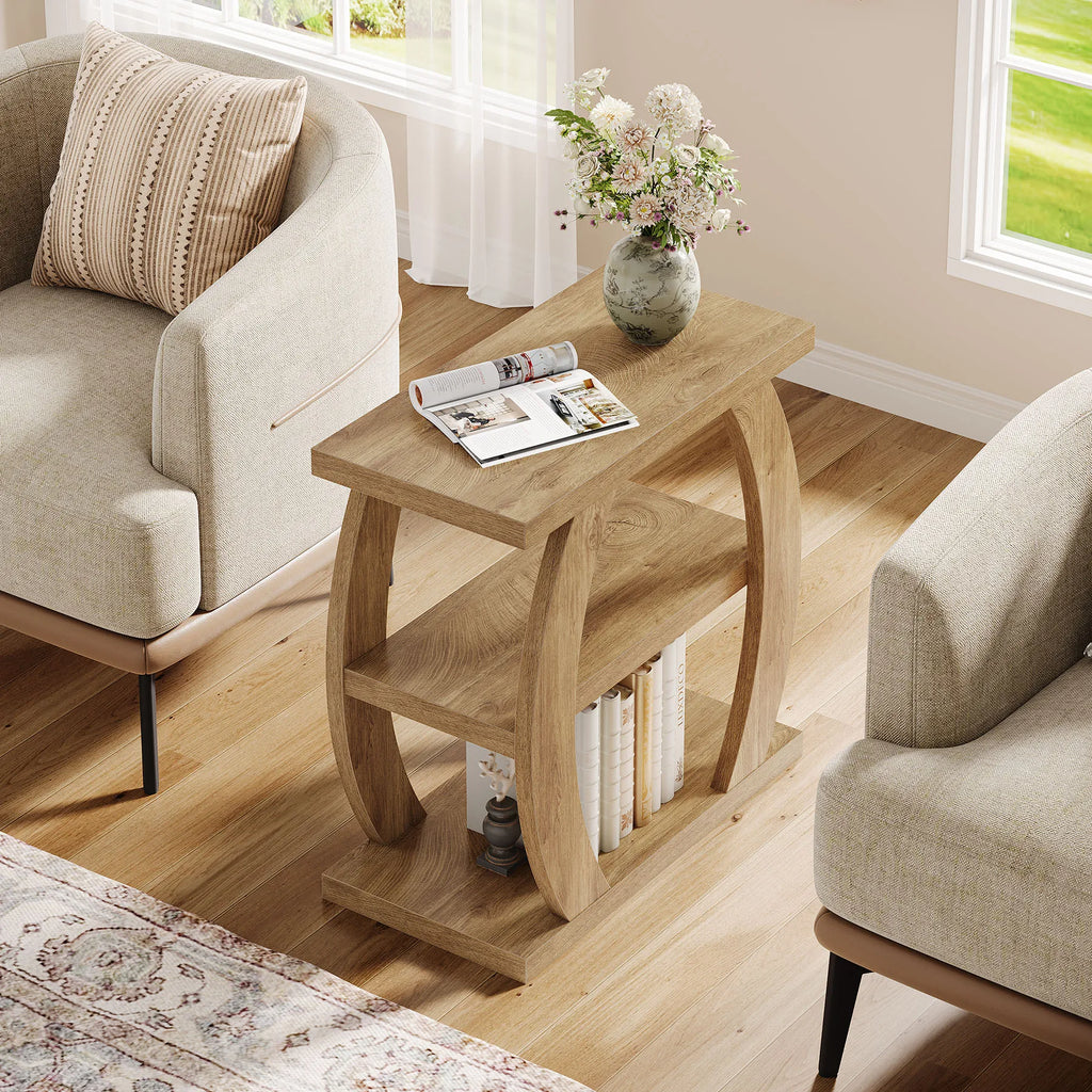 Fernnote three-tier arched-frame side table in a living room