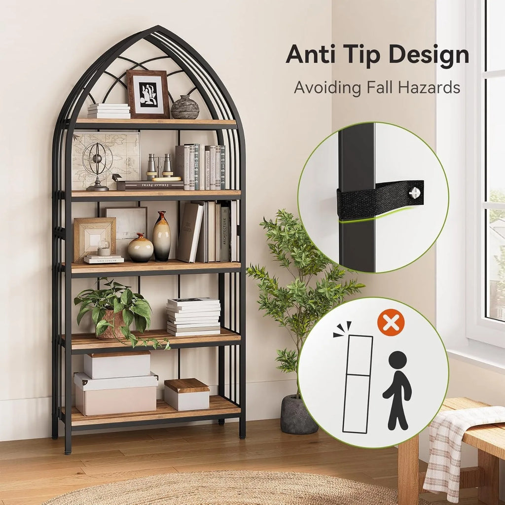 Arched Metal Bookshelf with Open Shelves
