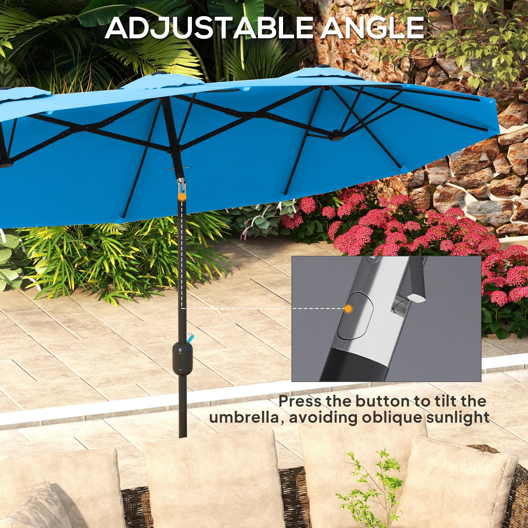 Skyspan Double-Sided Patio Umbrella – Cyan Blue