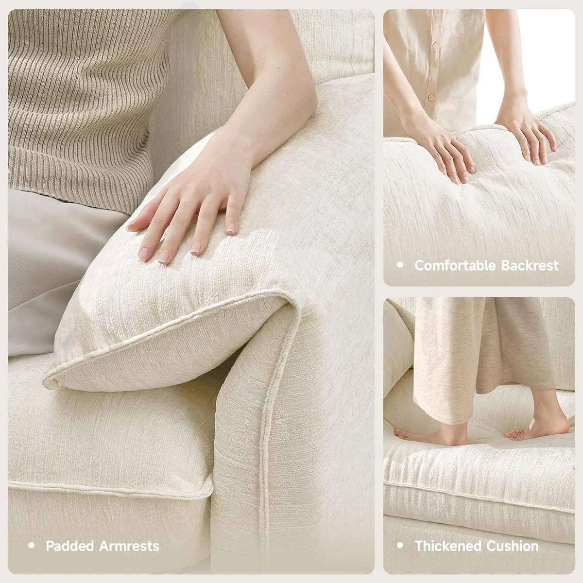 Wondernote padded armrests, back cushion and seat cushion details