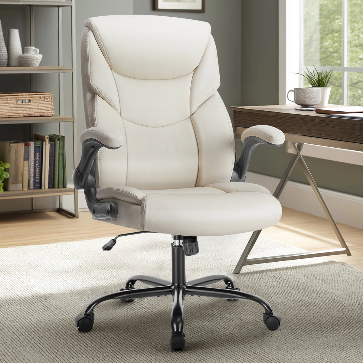 Opalline PU Leather Office Chair with Flip-Up Arms