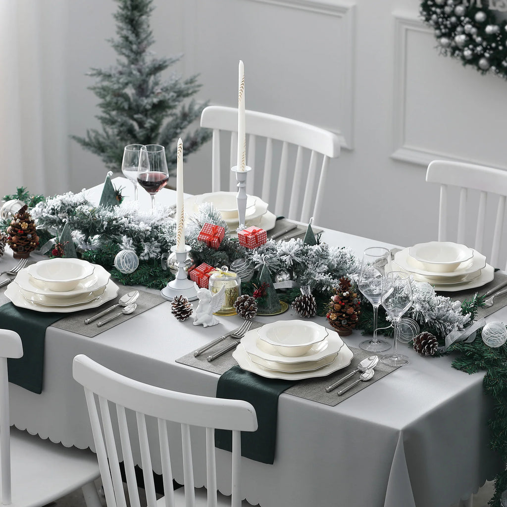 MALACASA LOTUS 16-Piece White Ceramic Dinnerware Set with Gold Rim