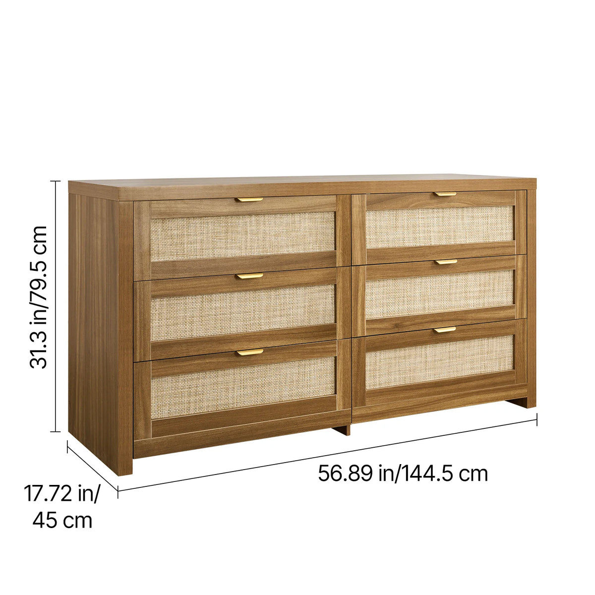 Moonlitveil 59-inch Walnut rattan dresser dimensions