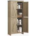 Wonderhalo natural wood-look pantry cabinet with four doors and two right doors open