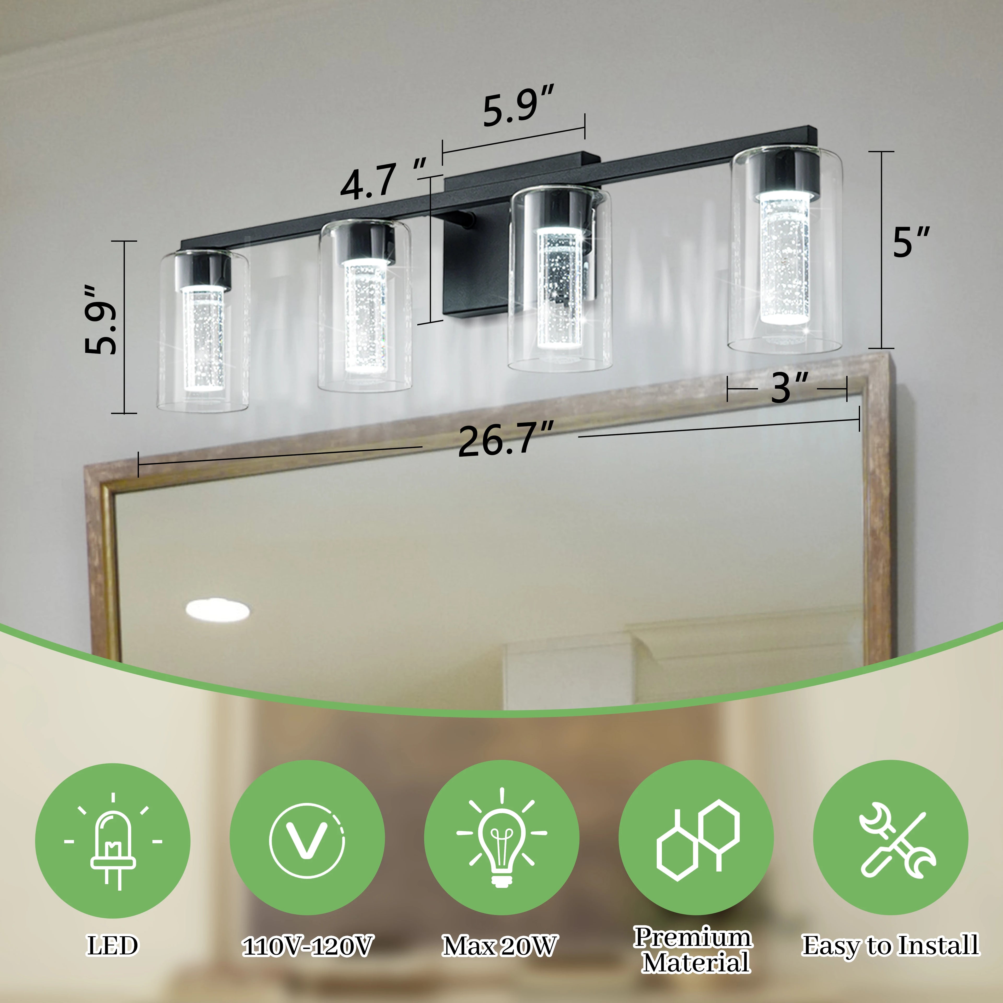 Crestline Four-Light Glass Vanity Sconce – Black