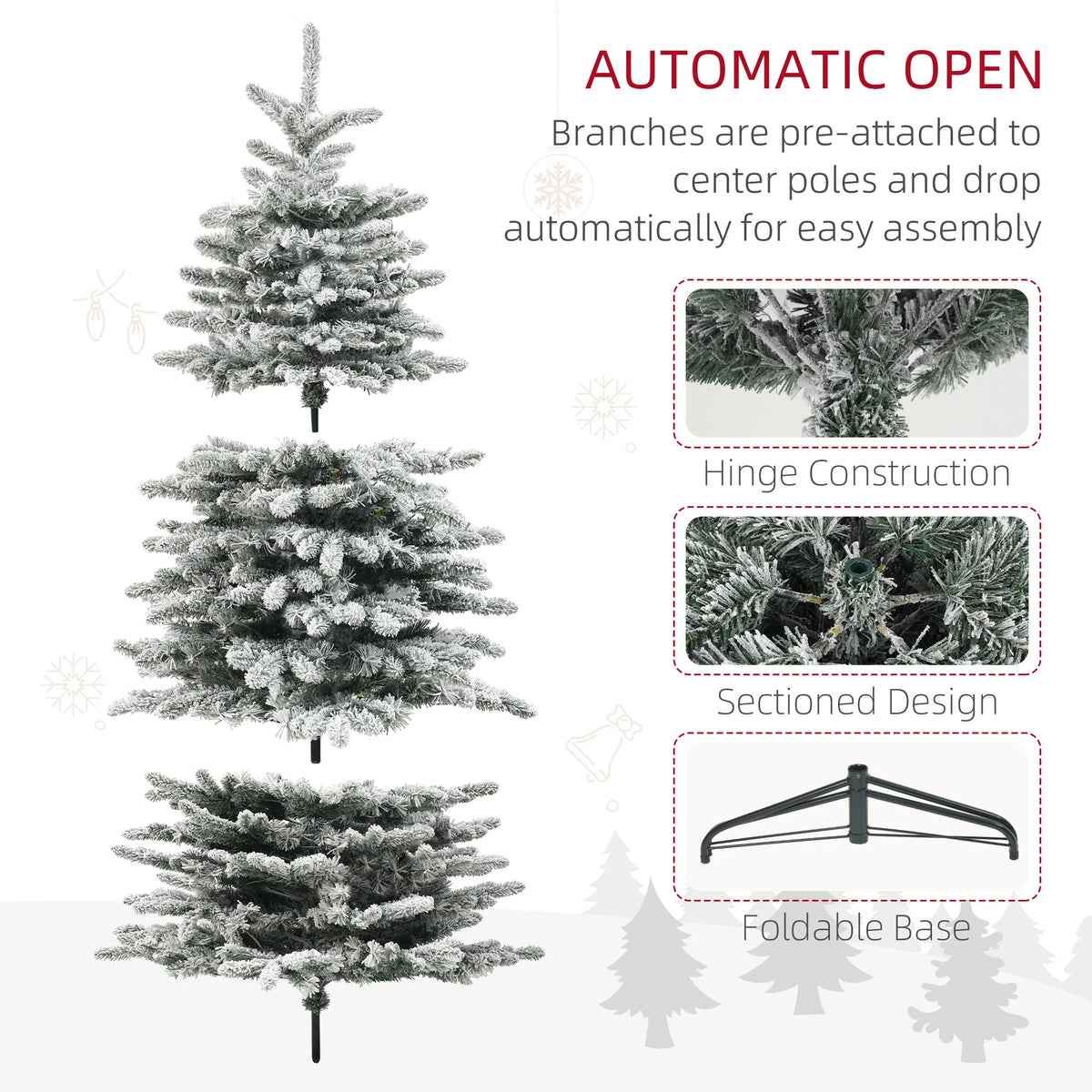 Olivehalo three tree sections, pre-attached hinged branches and folding stand