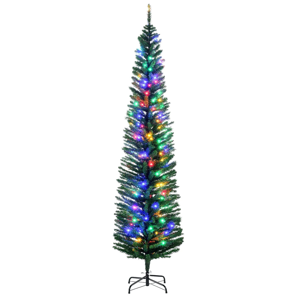 Prismpine slim green pencil Christmas tree with multicolor LED lights and steel base