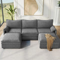 Vellune Gray chenille sectional with two matching ottomans in a U-shaped arrangement