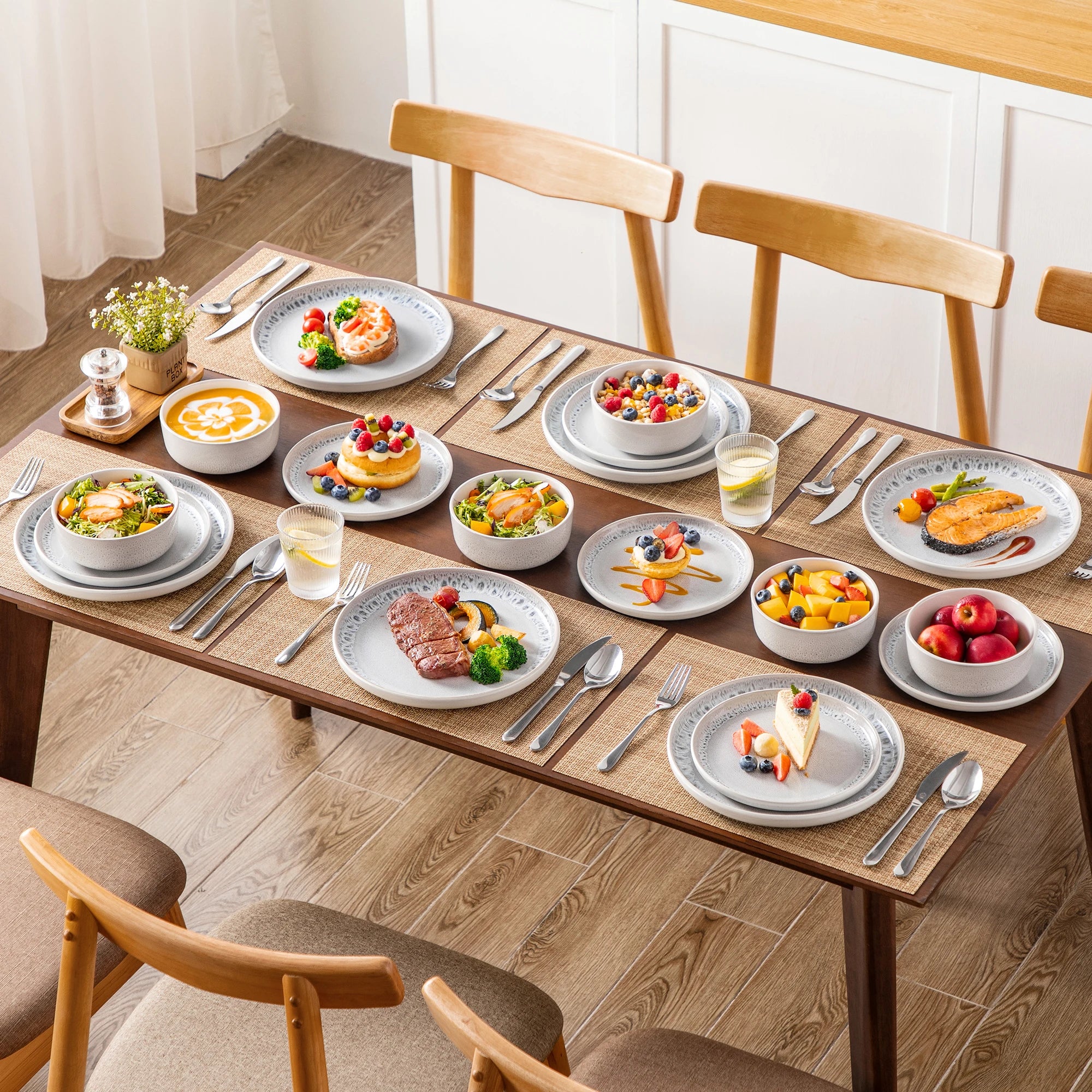 Vancasso SNOW Series Reactive Glaze Stoneware Dinnerware Set – Grey, 18 or 36 Pieces