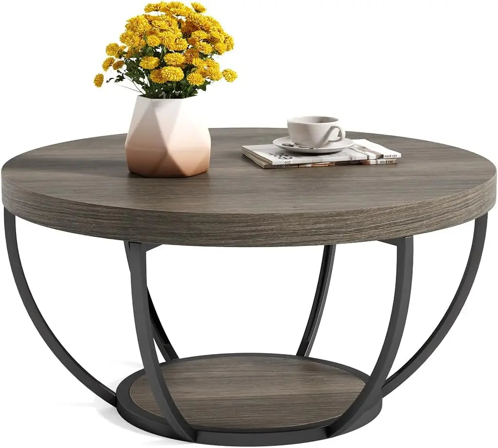 Harper Round Coffee Table with Storage Shelf