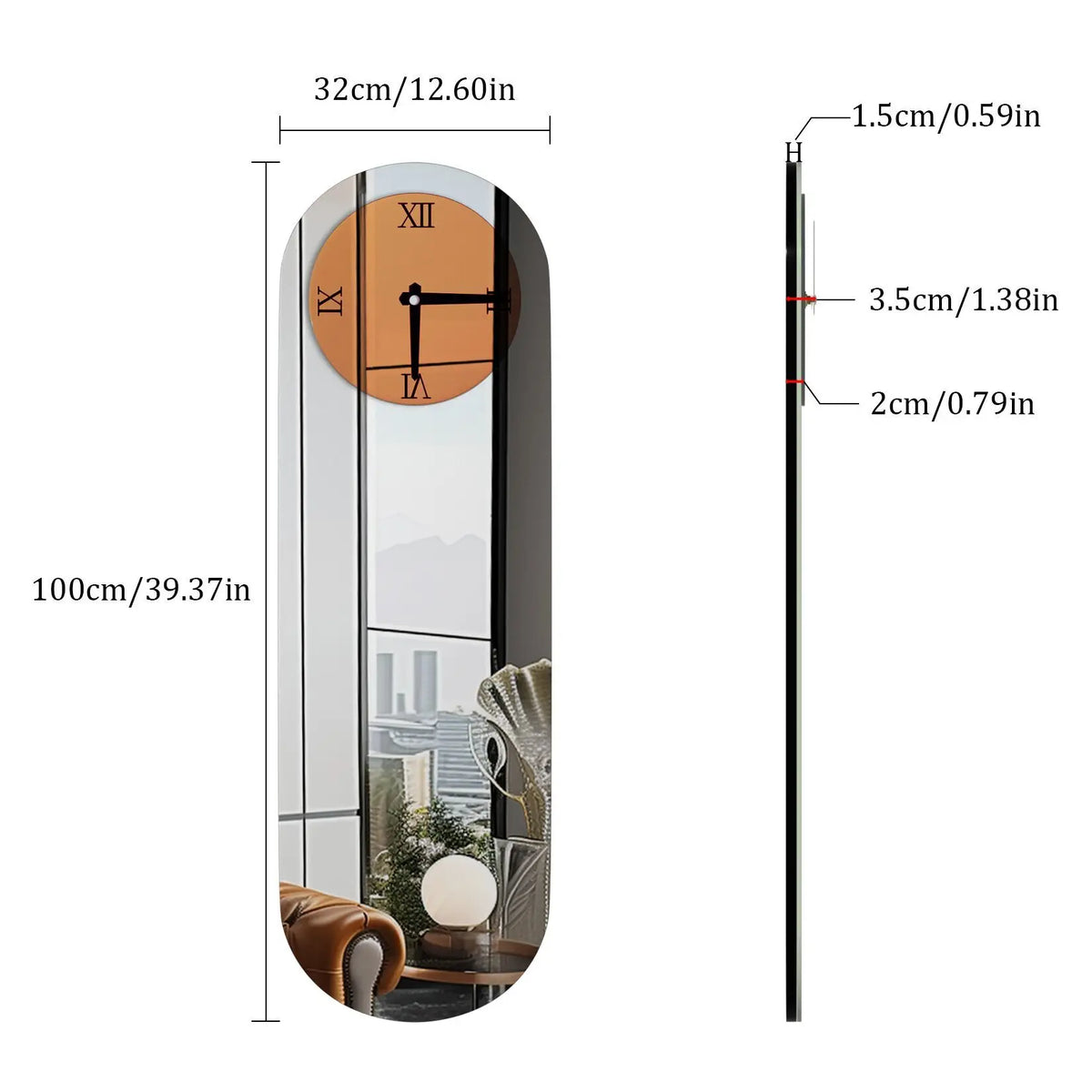 Tempoline Oval Mirrored Wall Clock