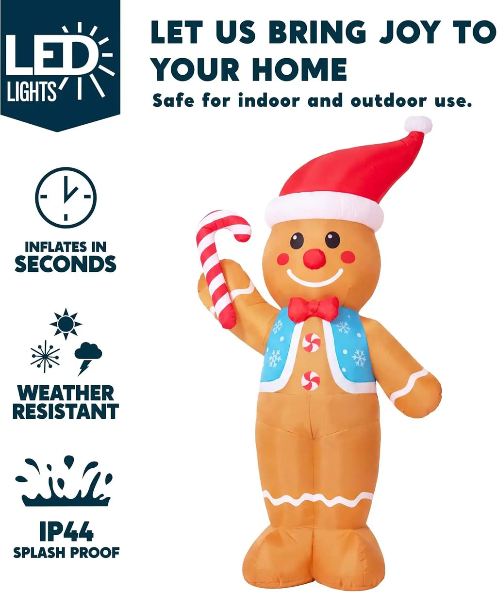 Pepperbow gingerbread figure with white frosting trim and lighting and setup feature callouts.