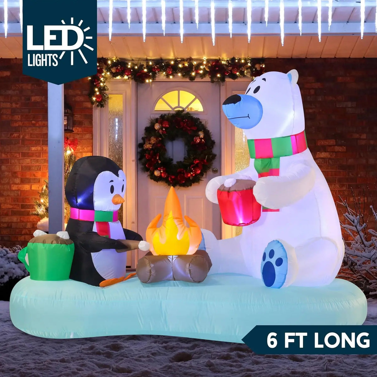 Cocoafrost campfire scene illuminated outdoors with a six-foot length label.