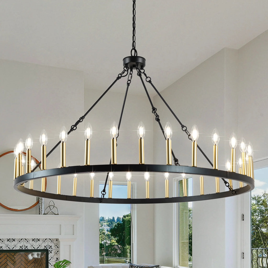 Montara 47-Inch Gold Tiered Wagon-Wheel Chandelier