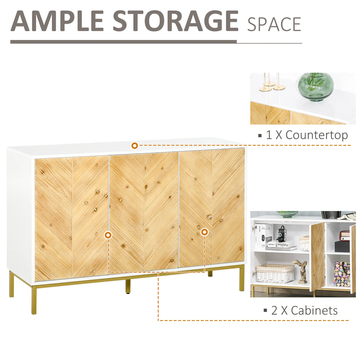 Zephyrlark storage graphic showing a broad top and two enclosed cabinet sections behind three doors