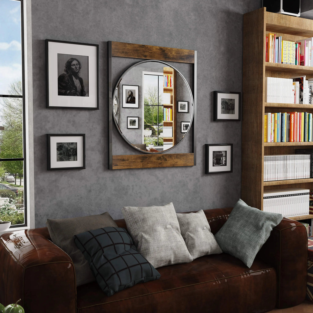 Double Frame Round Wall Mirror