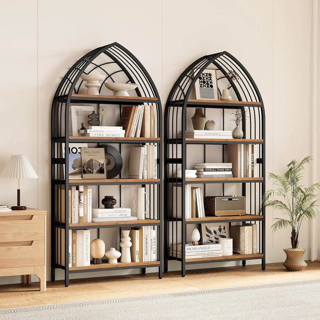 Arched Metal Bookshelf with Open Shelves