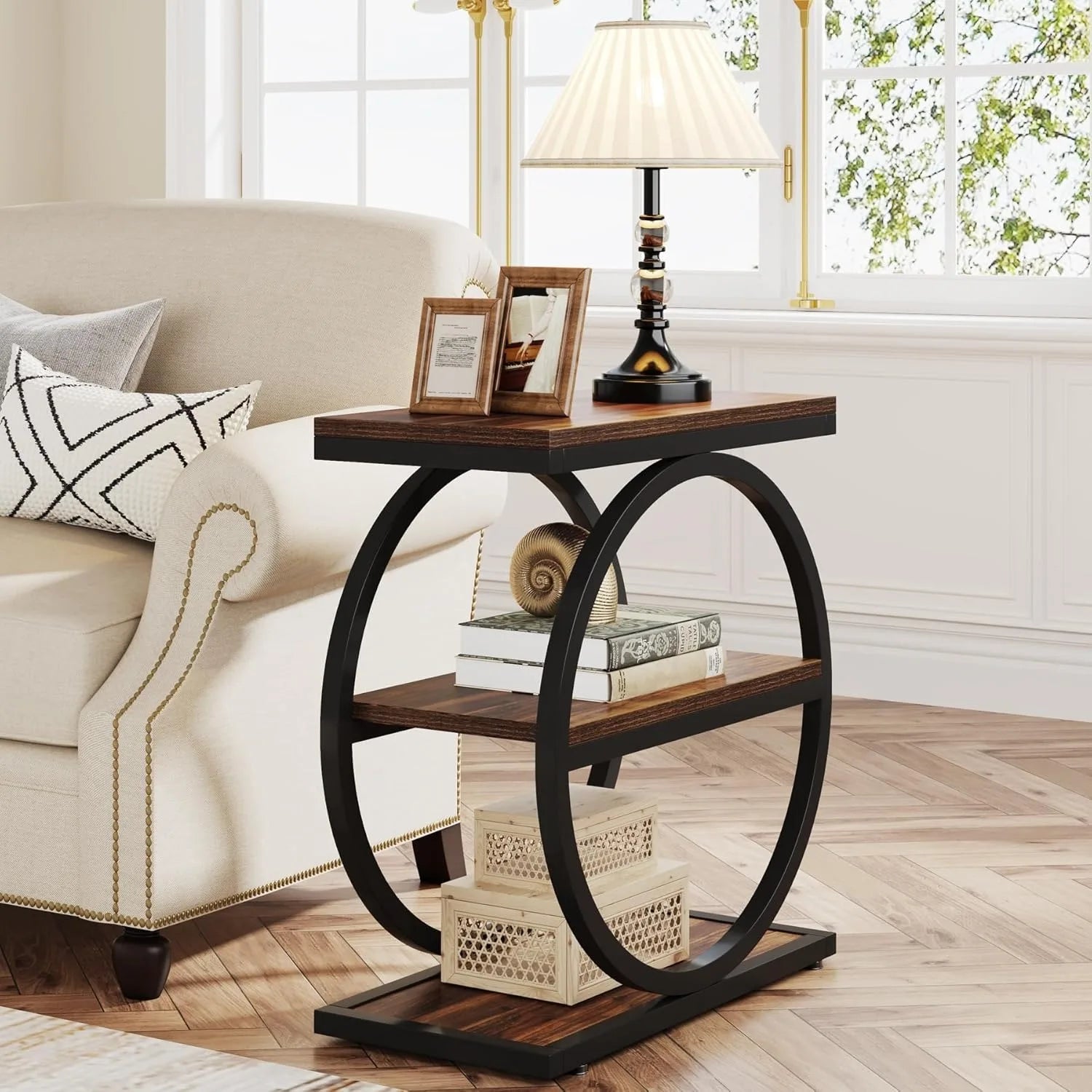 Alden Round Frame End Table with Storage Shelf