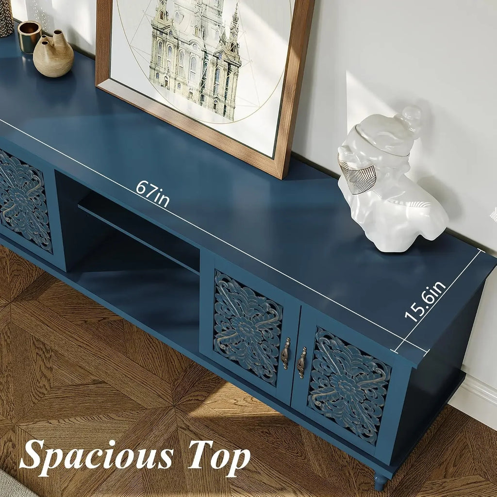 Gildleaf blue TV console top shown 67 inches wide and 15.6 inches deep