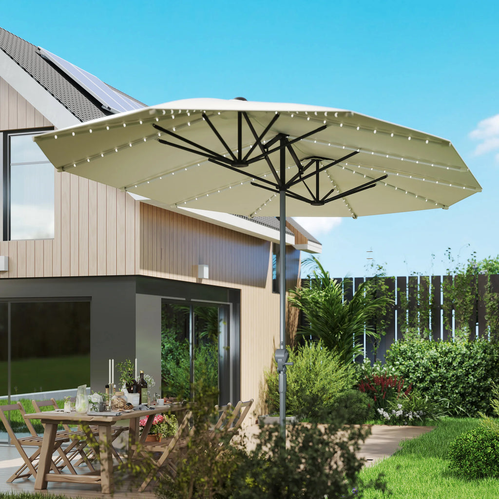 Lumaire 15' Solar LED Double-Sided Patio Umbrella – Cream