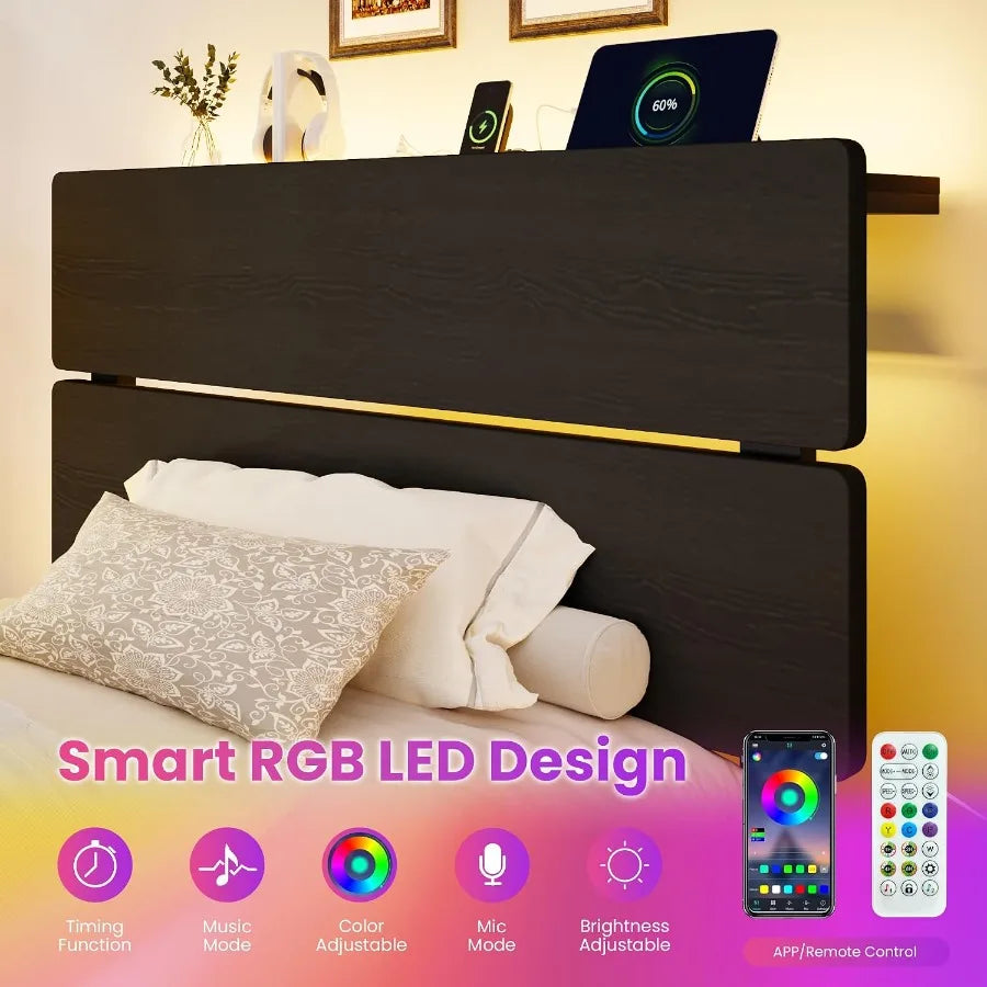 Adjustable RGB lighting features shown with app and handheld remote