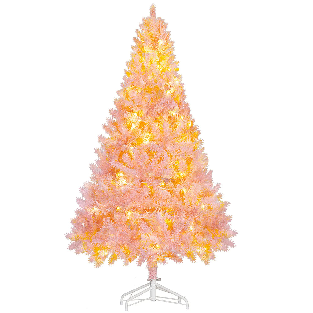 Ripplesong pink pre-lit Christmas tree with warm-white lights and a white stand with four feet