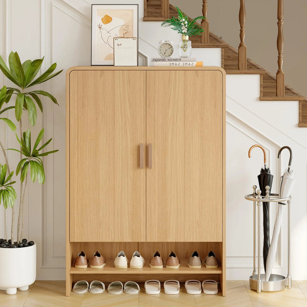Hushline Oak cabinet beside an entryway staircase.