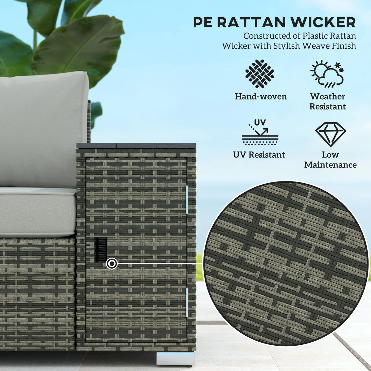 Sundew Storage-Arm Wicker Patio Sofa - Gray