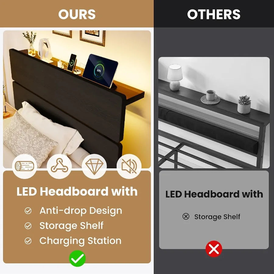 Comparison of the shelf-equipped headboard with another bed design