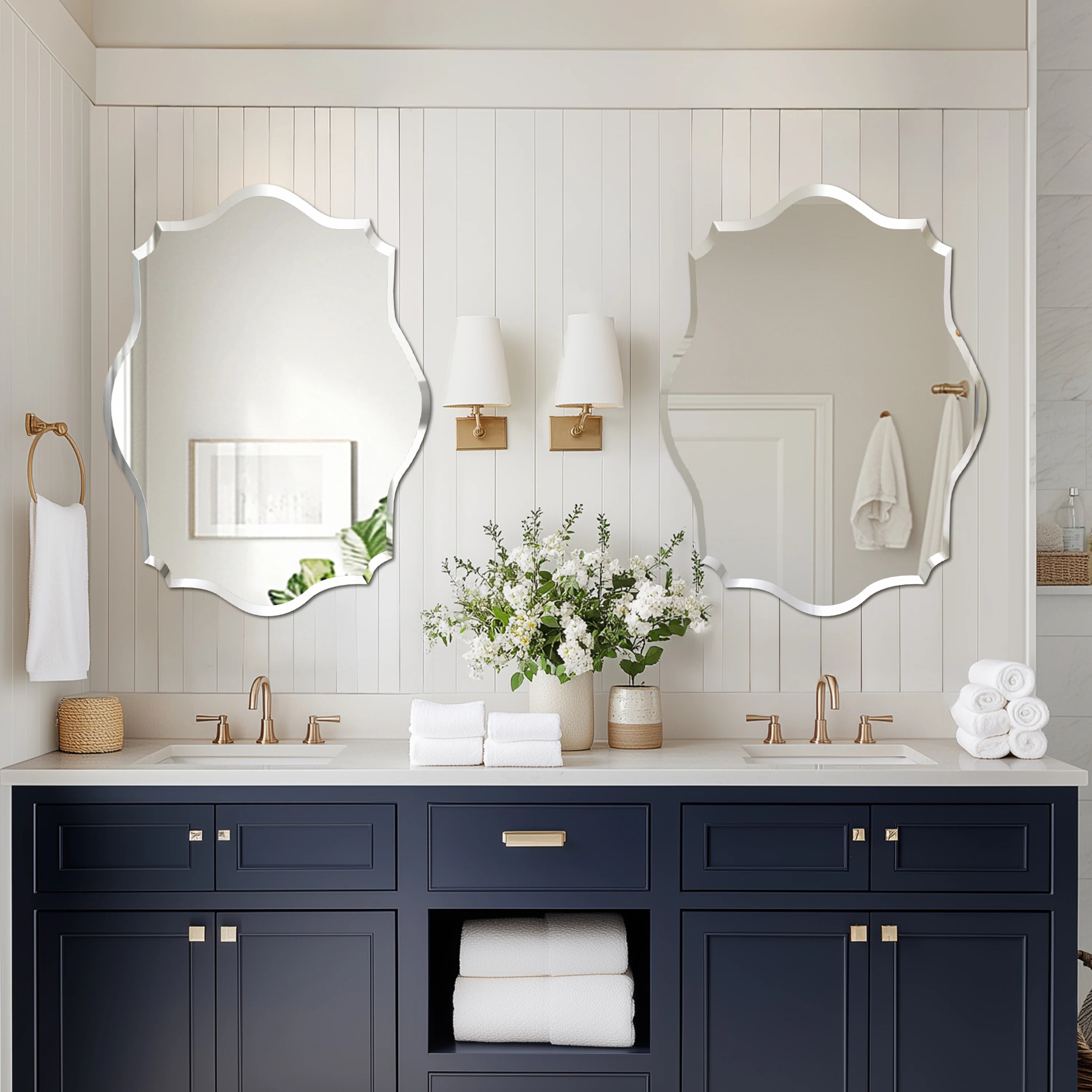 Scalloped Frameless Beveled Wall Mirror