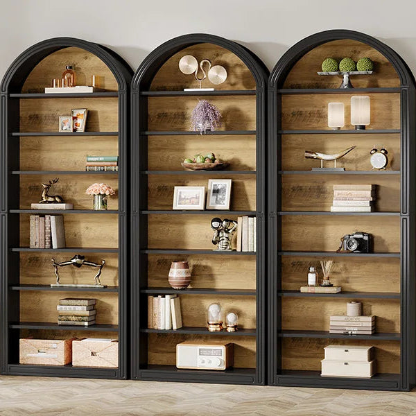 Arched Storage Bookcase – 8-Shelf Freestanding Display Bookcase